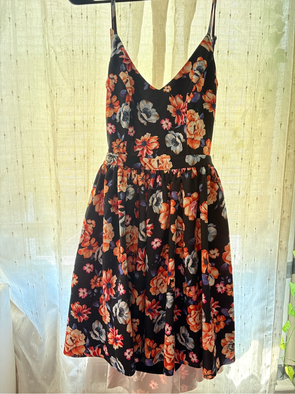 Miss Avenue Black Floral Spaghetti-Strap A-Line Dress